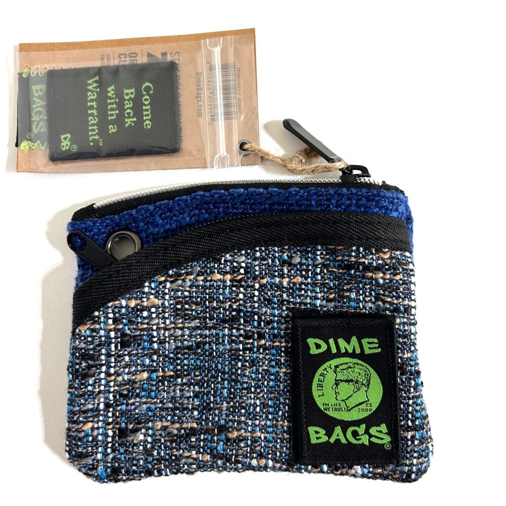NWT DIME BAGS Zipline Hemp Pouch W‎ Clip, 5” Midnight Blue 2 Pocket